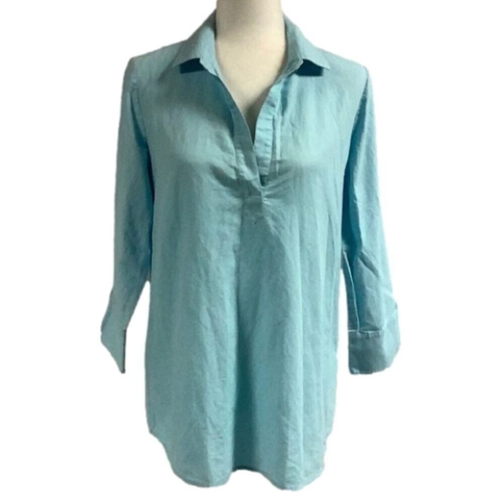 EUC Vineyard Vines Linen Blend Henley Top Blouse Size XS